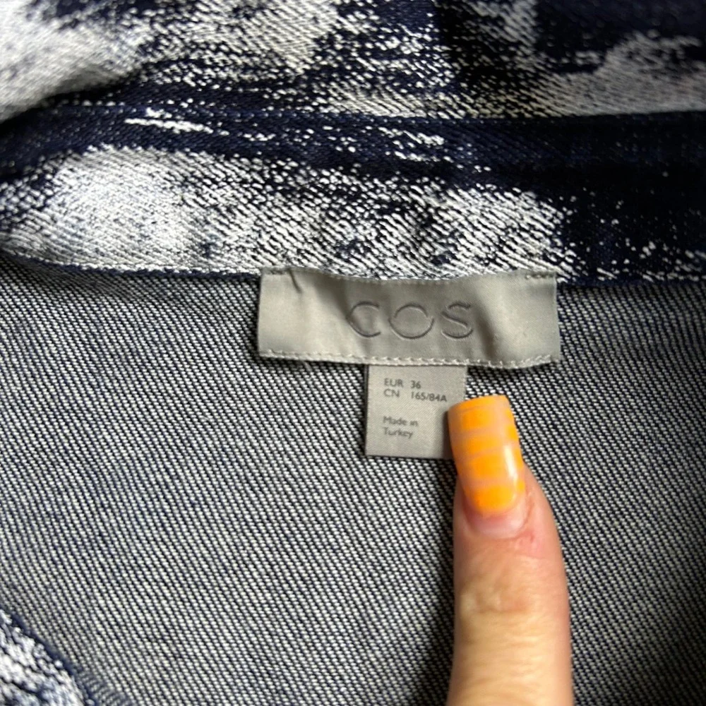 COS Abstract Brushstroke Denim Shirt Dress Navy Blue White Midi Size 36 US 6 - Picture 3 of 5